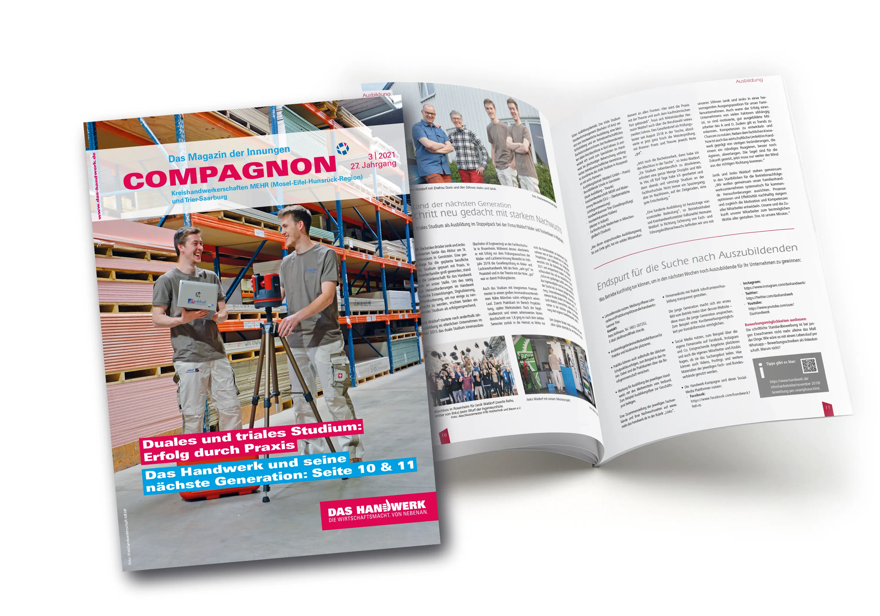 Berichterstattung COMPAGNON 3 | 2021<br />
27. Jahrgang Das Magazin der Innungen Kreishandwerkerschaften MEHR (Mosel-Eifel-Hunsrück-Region) und Trier-Saarburg